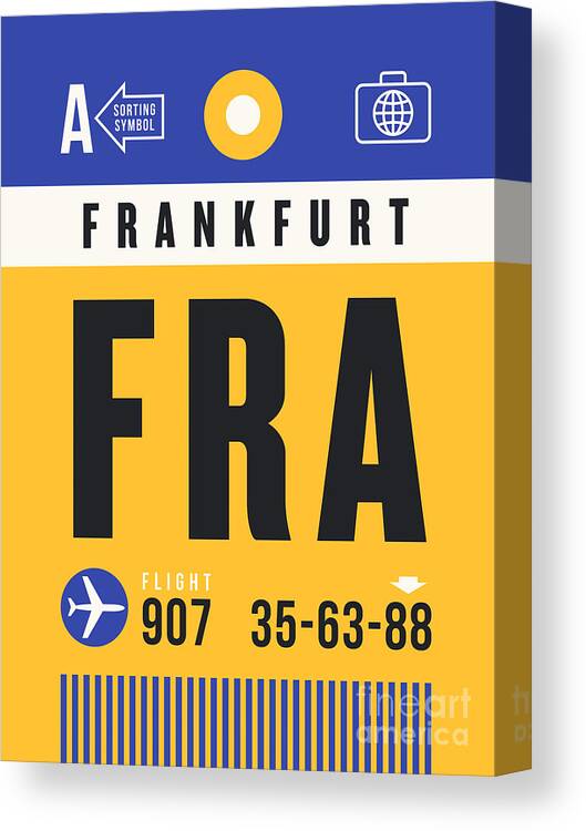Airline Canvas Print featuring the digital art Luggage Tag A - FRA Frankfurt Germany by Organic Synthesis