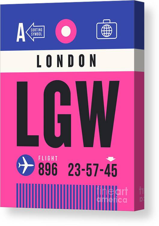 Airline Canvas Print featuring the digital art Luggage Tag A - LGW London England UK by Organic Synthesis