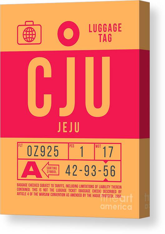 Airline Canvas Print featuring the digital art Luggage Tag B - CJU Jeju South Korea by Organic Synthesis