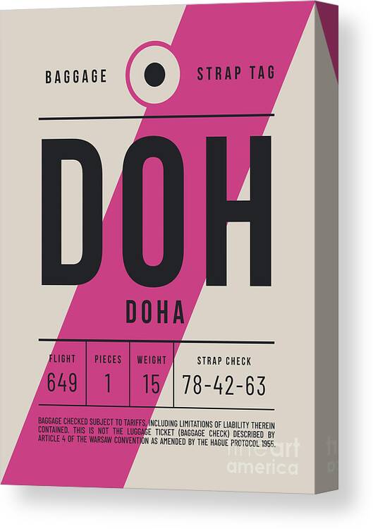 Airline Canvas Print featuring the digital art Luggage Tag E - DOH Doha Qatar by Organic Synthesis