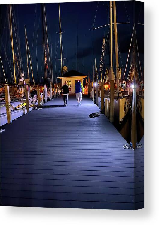 Ohana Canvas Print featuring the photograph Mackinac Island Night Walking the Dock IMG_4817 by Michael Thomas