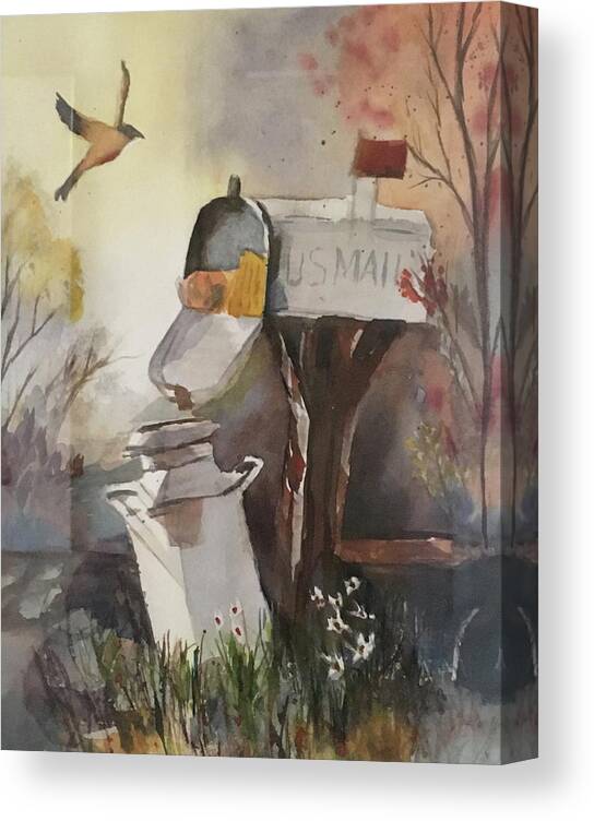 Mailbox Canvas Print featuring the painting Mails here by Bonnie Peacher