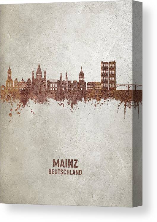 Mainz Canvas Print featuring the digital art Mainz Germany Skyline #05 by Michael Tompsett