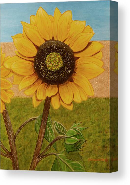 Sunflower Canvas Print featuring the painting Mandy's Dazzling Diva by Donna Manaraze