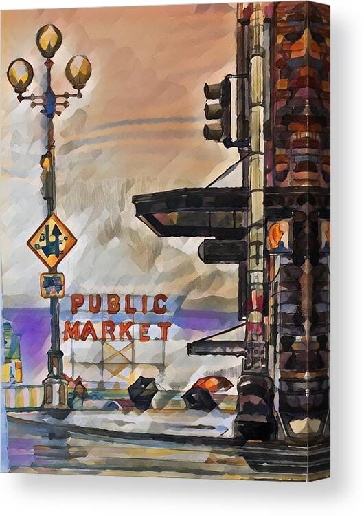 Public Canvas Print featuring the painting Market by Try Cheatham