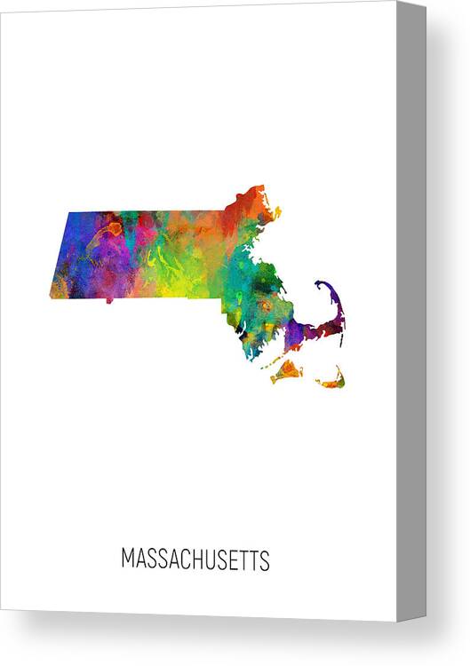 Massachusetts Canvas Print featuring the digital art Massachusetts Watercolor Map #87 by Michael Tompsett