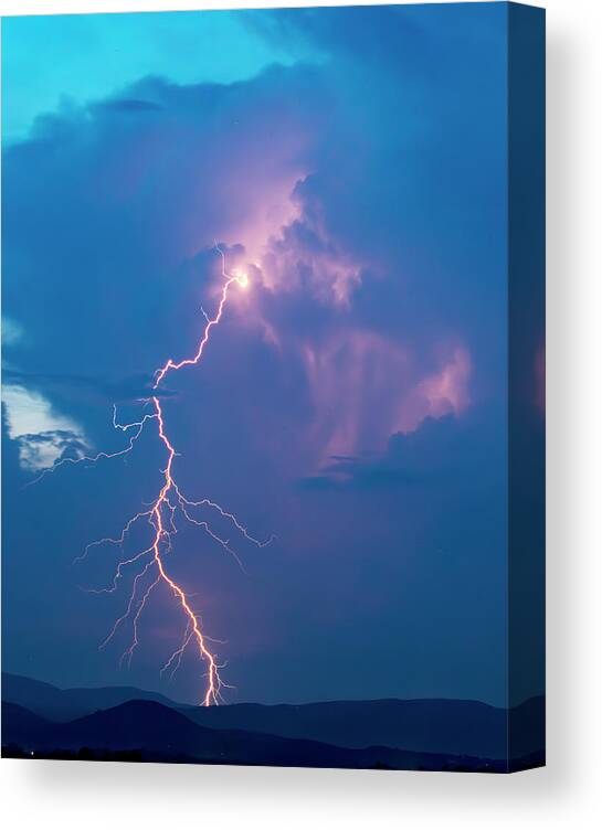 Lightning Canvas Print featuring the photograph Massive Lightning Stroke in Color by Charles Floyd