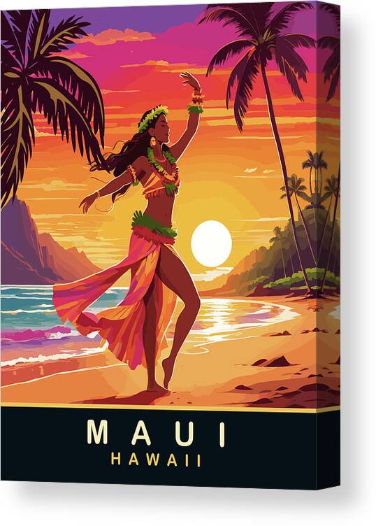 Maui Canvas Print featuring the digital art Maui, Hawaii, Dancing Hula Girl by Long Shot