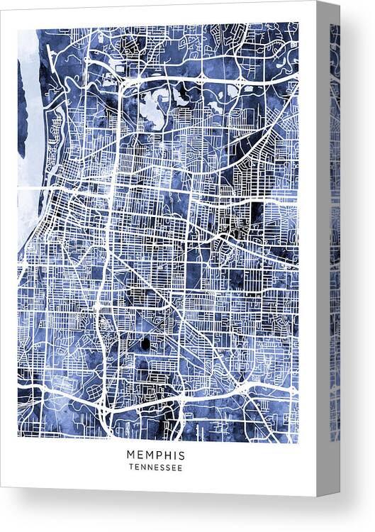 Memphis Canvas Print featuring the digital art Memphis Tennessee City Map #71 by Michael Tompsett