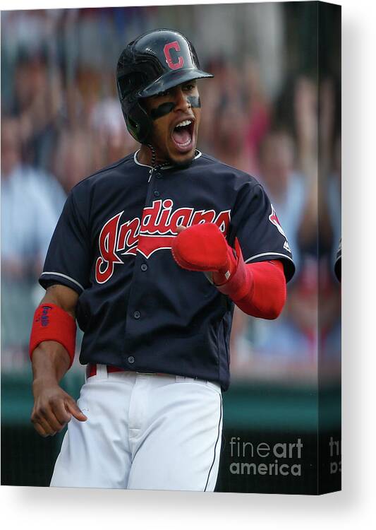 Three Quarter Length Canvas Print featuring the photograph Michael Brantley and Francisco Lindor by Ron Schwane