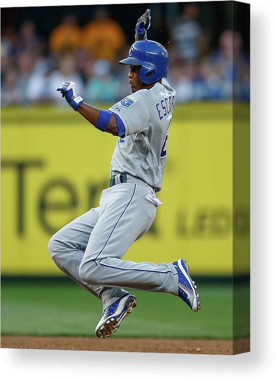 People Canvas Print featuring the photograph Mike Moustakas and Alcides Escobar by Otto Greule Jr