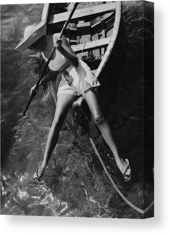 Accessories Canvas Print featuring the photograph Model in a Rowboat by Toni Frissell