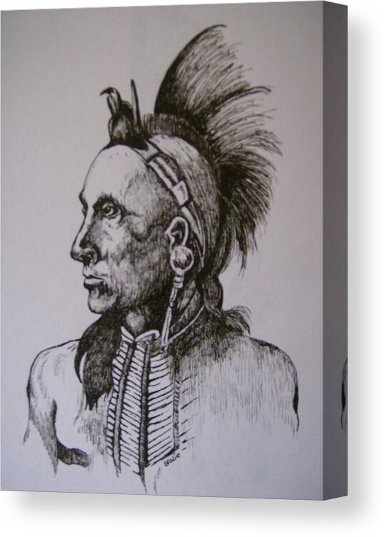 Indian Chief Canvas Print featuring the drawing Mohawk by Leslie Manley