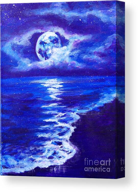 Moon shining on water over blue ocean Canvas Print Canvas Art by Laura  Wilson Fine Art America