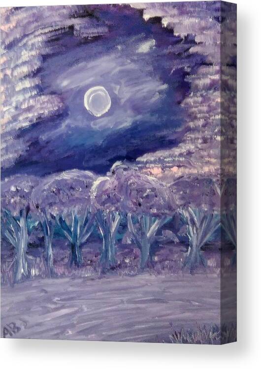 Purple Canvas Print featuring the painting Moonglow Meadow by Andrew Blitman