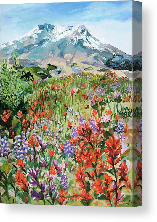 Landscape Canvas Print featuring the painting Mount St. Helens Wildflowers by Anisa Asakawa