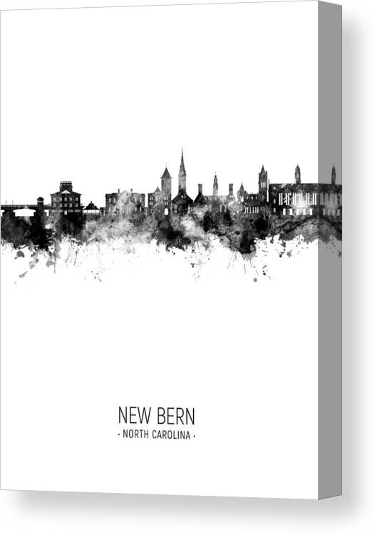 New Bern Canvas Print featuring the digital art New Bern North Carolina Skyline #95 by Michael Tompsett