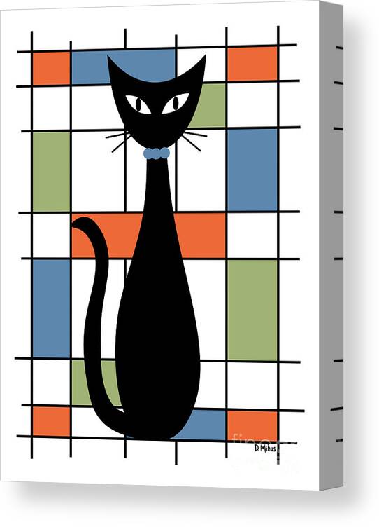 Abstract Black Cat Canvas Print featuring the digital art No Background Mondrian Abstract Cat 1 by Donna Mibus