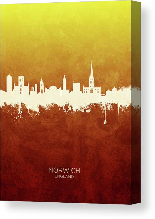 Norwich Canvas Print featuring the digital art Norwich England Skyline #54b by Michael Tompsett