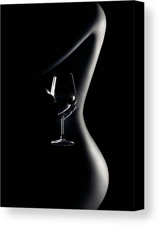Woman Canvas Print featuring the photograph Nude woman red wine 3 by Johan Swanepoel
