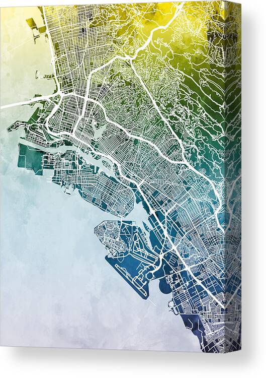 Oakland Canvas Print featuring the digital art Oakland California City Street Map by Michael Tompsett