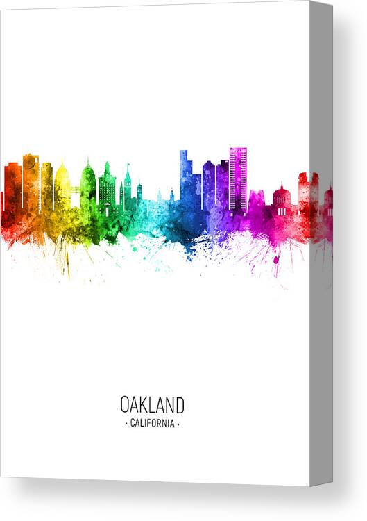 Oakland Canvas Print featuring the digital art Oakland California Skyline #07 by Michael Tompsett