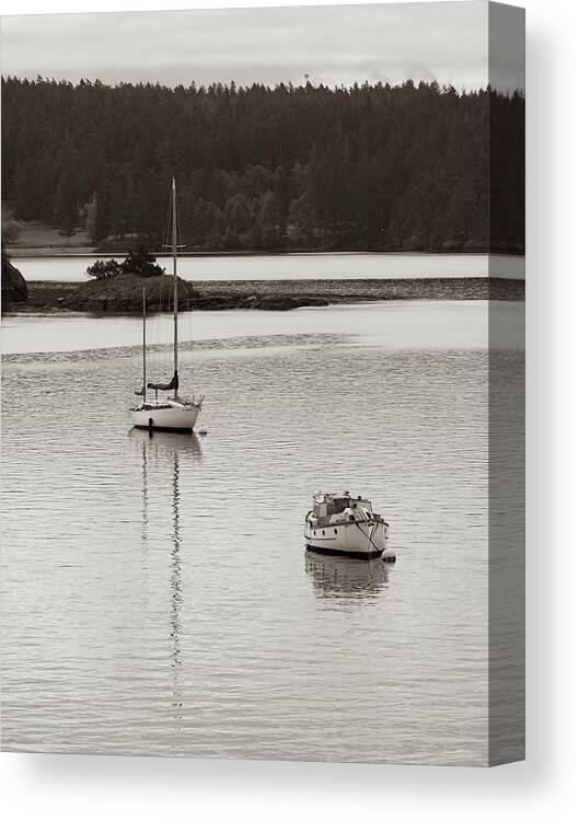 Orcas Island Canvas Print featuring the photograph Orcas Island East Sound Boat Reflection by Donnie Whitaker