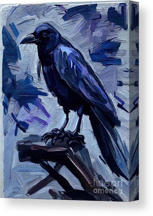 Bird Canvas Print featuring the painting Painting Raven Bird bird illustration art crow na by N Akkash
