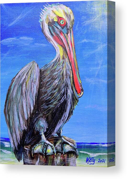 Pelican Canvas Print featuring the painting Pelican Post by Kelly Smith