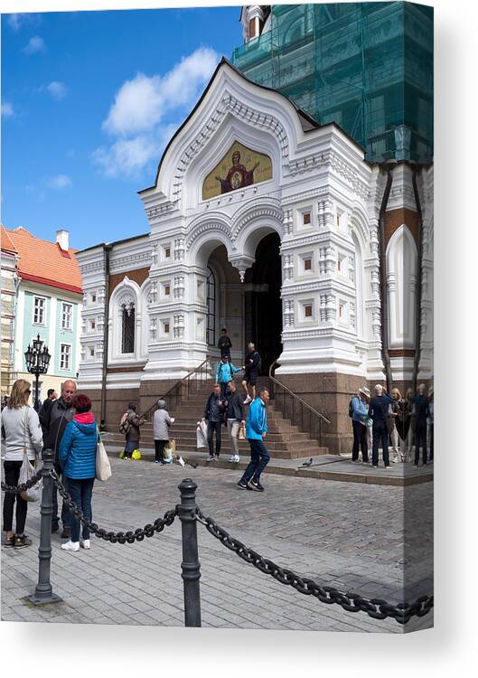 People Canvas Print featuring the photograph People outside Alexander Nevsky Cathedral in Tallinn by Whitemay