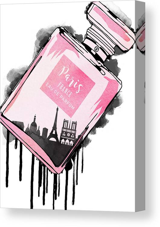 Perfume bottle with Paris skyline dripping Canvas Print / Canvas