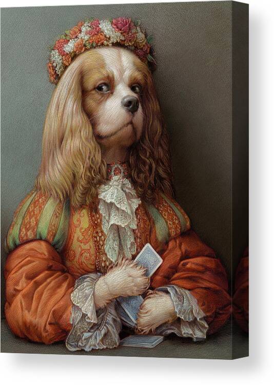 Cavalier Canvas Print featuring the pastel Pokerdog Cavalier by Kurt Wenner
