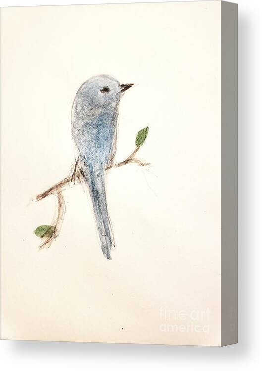 Blue Bird Canvas Print featuring the painting Pondering by Margaret Welsh Willowsilk