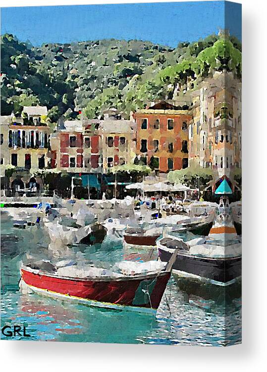 Portofino Canvas Print featuring the digital art Portofino Seaside Italy Contemporary Digital Fine Art Detail by G Linsenmayer