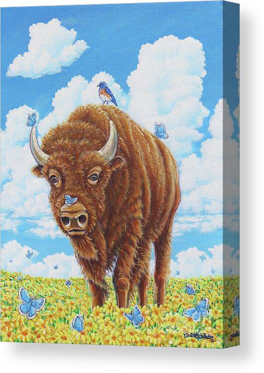 Bison Canvas Print featuring the painting Prairie Protector by Elisabeth Sullivan