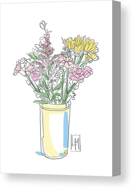 Boquete Canvas Print featuring the drawing Pretty Flowers In a Tall Jug by Luisa Millicent
