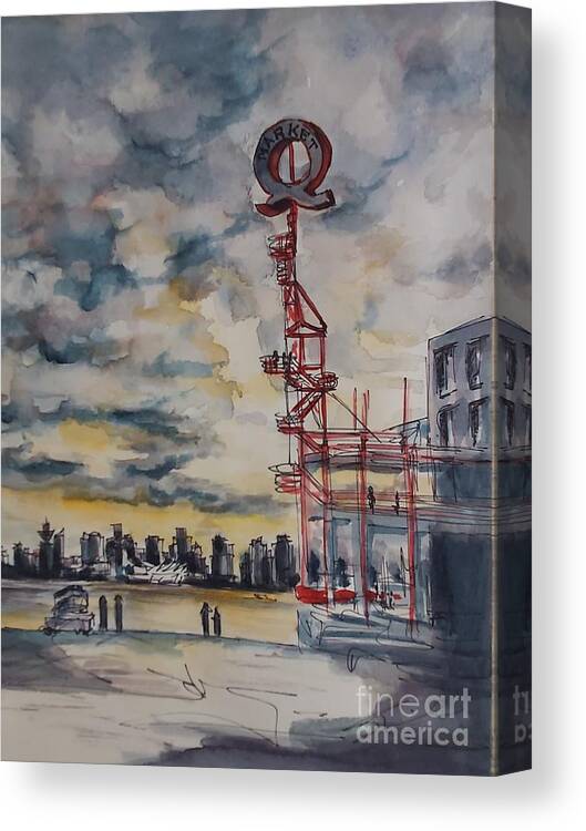 Clouds Canvas Print featuring the drawing Quay the Sunshine by Sonia Mocnik