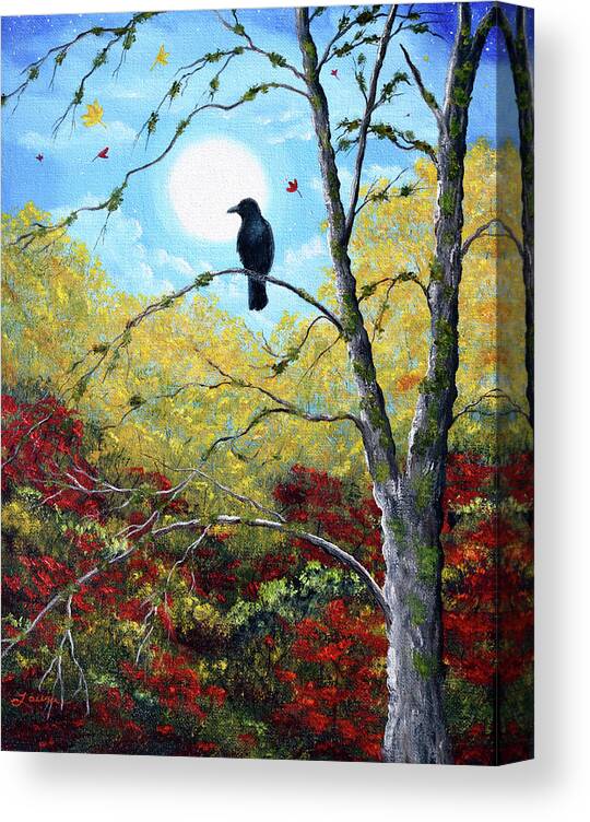 Raven Canvas Print featuring the painting Raven in Autumn Twilight by Laura Iverson
