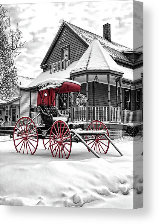 Horse Drawn Carriage Canvas Print featuring the photograph Red Buggy At Olmsted Falls - 2 by Mark Madere