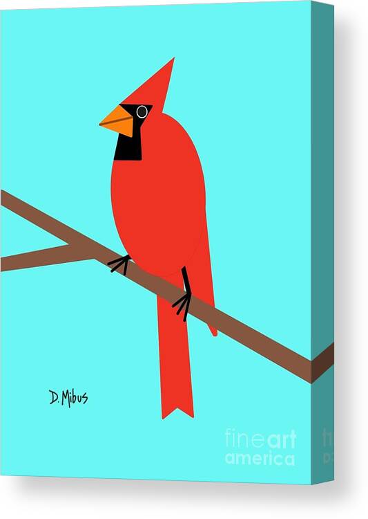 Red Bird Canvas Print featuring the digital art Red Cardinal Bird by Donna Mibus
