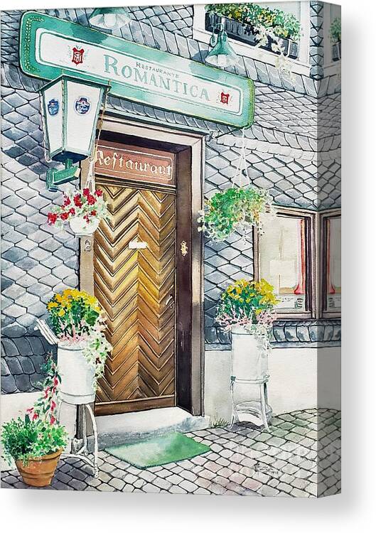 Restaurant Canvas Print featuring the painting Restaurant Romantica by Merana Cadorette