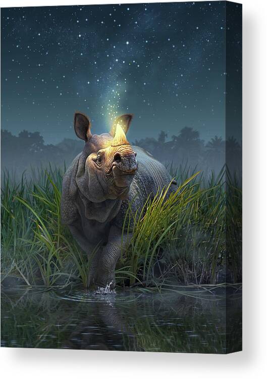 Rhino Canvas Print featuring the digital art Rhinoceros Unicornis by Jerry LoFaro