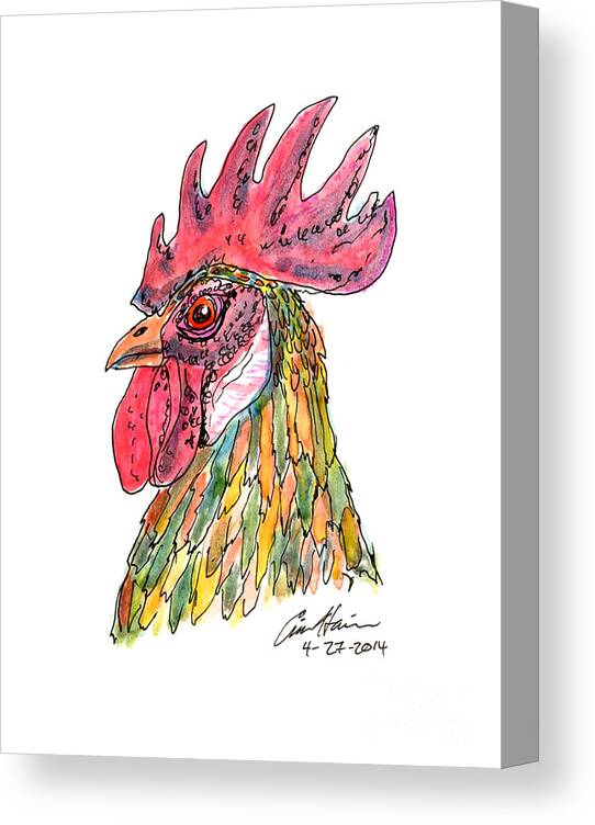 Rooster Canvas Print featuring the drawing Rooster by Eric Haines