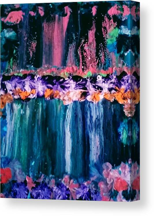 Waterfall Canvas Print featuring the painting Roses And Waterfalls by Anna Adams