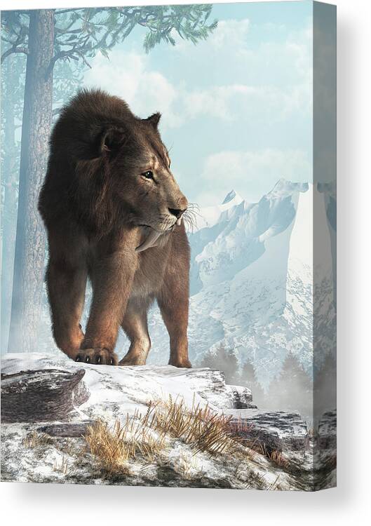 Saber-toothed Canvas Print featuring the digital art Saber Tooth in Snow by Daniel Eskridge