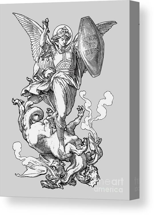 Michael Canvas Print featuring the digital art Saint Michael Fighting the Dragon by Beltschazar