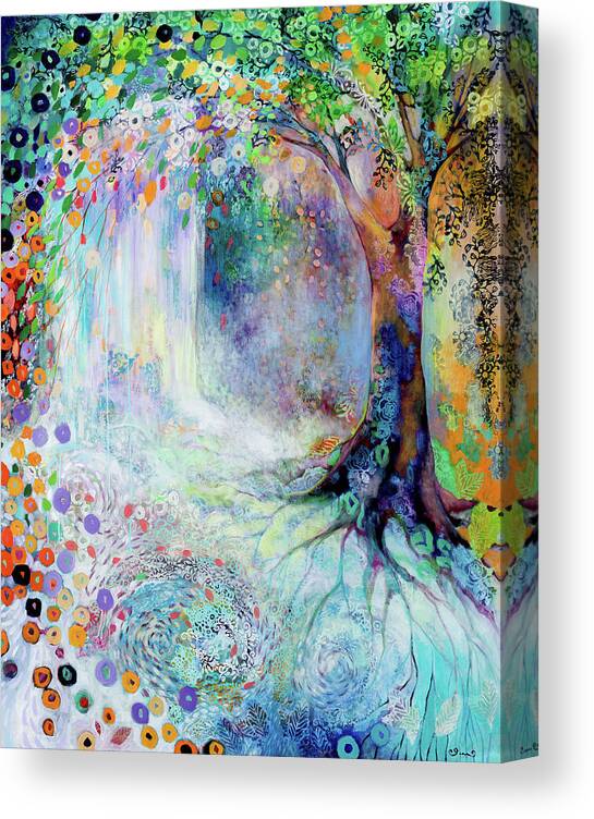 Waterfall Canvas Print featuring the painting Searching for Forgotten Paths III by Jennifer Lommers