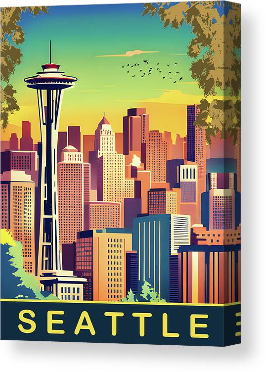 Seattle Canvas Print featuring the digital art Seattle Skyline by Long Shot