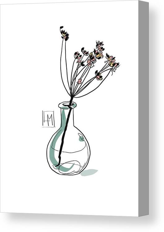 Vase Canvas Print featuring the painting Seed-heads In a Glass Jar by Luisa Millicent