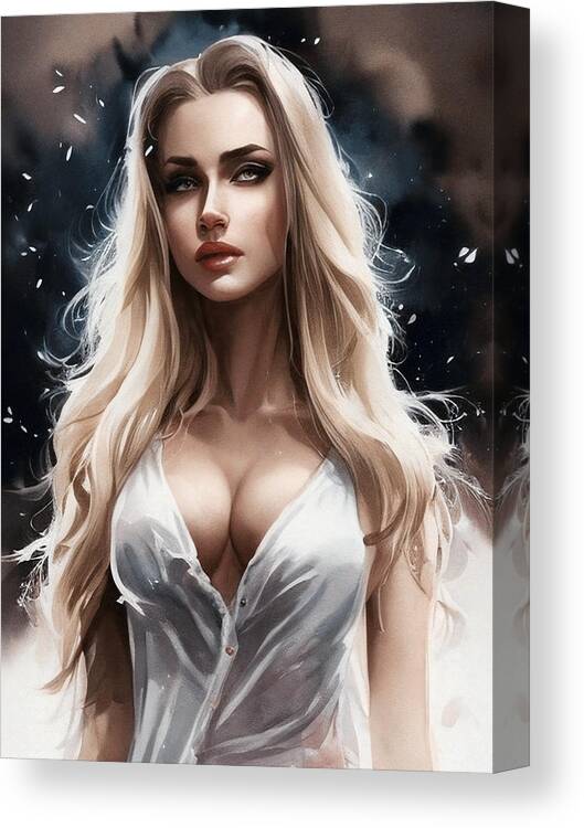 Portrait of a sensual blonde with large breasts #1 Poster